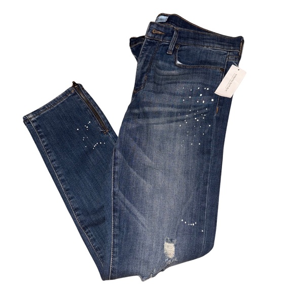 Banana Republic (NWT) Dark Blue / distressed Skinny Jeans with zipper detail - Picture 1 of 10